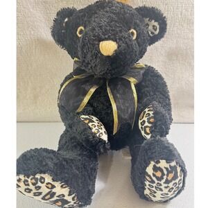First & Main Junglebears Black Teddy Bear‎ Leopard Print Paws Bow Plush 1383